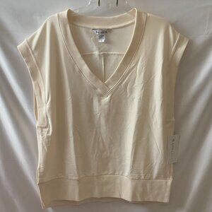 ATHLETA Retroterry V-Neck Sweatshirt in Cream Ivory Sz LARGE